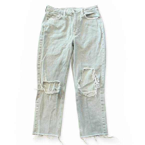 American Eagle Outfitters Denim - American Eagle Women’s Distressed Ripped Gray Denim Mom Jeans Size 10